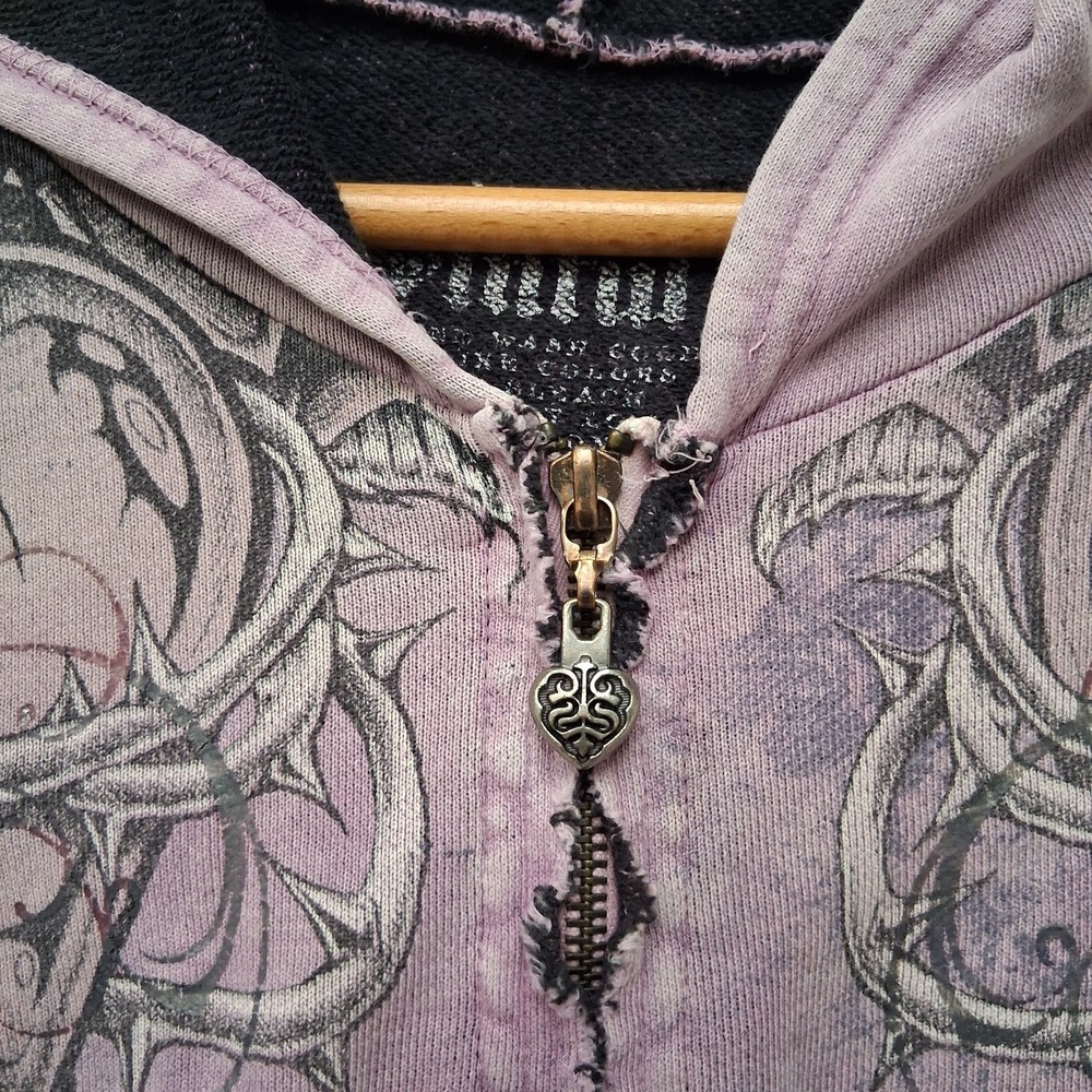 Sinful by Affliction Y2K Hoodie Womens Size Large Cyber Grunge Mall Goth Pink - Picture 3 of 10